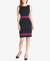 Tommy Hilfiger Colorblock Stripe Crepe Sheath Dress In Black/sky Captain/scarlet
