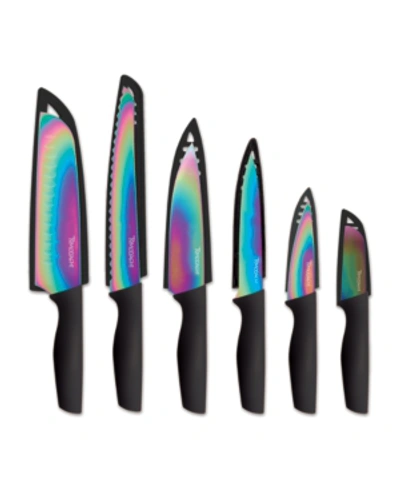 Hampton Forge Tomodachi Rainbow Black 12-pc. Knife Set With Matching Blade Guards, Titanium In Multi