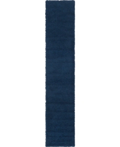 Bridgeport Home Exact Shag Exs1 2' 6" X 13' Runner Area Rug In Navy Blue