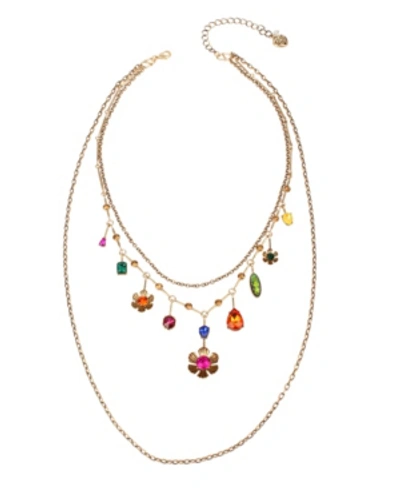 Betsey Johnson Flower Charm Layered Necklace In Multi
