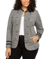 Tommy Hilfiger Plus Size Double-breasted Open-front Jacket In Black Multi