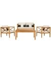 Safavieh Nunzio 4pc Outdoor Seating Set With Pillows In Teak