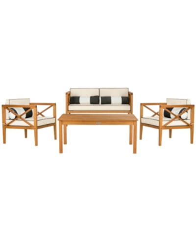 Safavieh Nunzio 4pc Outdoor Seating Set With Pillows In Teak