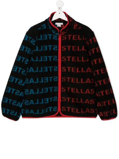 Stella Mccartney Teen Logo Print Zip-up Cardigan In Black