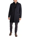 COLE HAAN MEN'S LAYERED LOOK CLASSIC-FIT TWILL TOPCOAT WITH FAUX-LEATHER TRIM