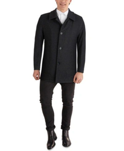 Cole Haan Men's Classic-fit Car Coat With Faux-leather Trim In Charcoal