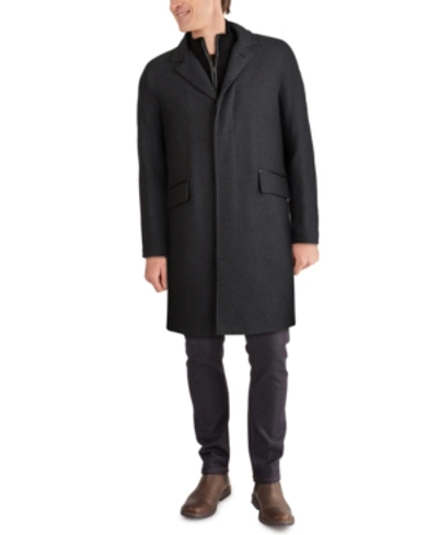 Cole Haan Men's Layered Look Classic-fit Twill Topcoat With Faux-leather Trim In Charcoal