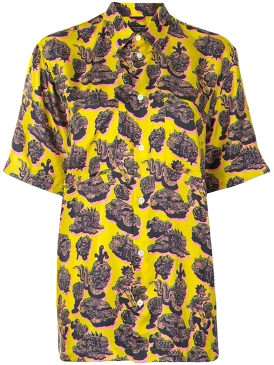 Stella Mccartney Psychedelic-print Silk-twill Short-sleeved Shirt In Steel Citron