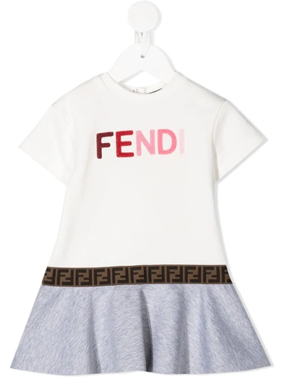 Fendi Baby Logo Cotton-neoprene Dress In Ivory/grey