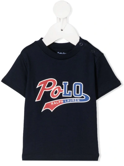 Ralph Lauren Babies' Logo Print Crewneck T-shirt In Blue