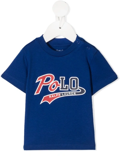 Ralph Lauren Babies' Logo Print Crewneck T-shirt In Blue