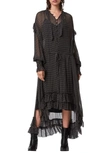 Allsaints Lara Dot Long Sleeve High/low Dress In Black