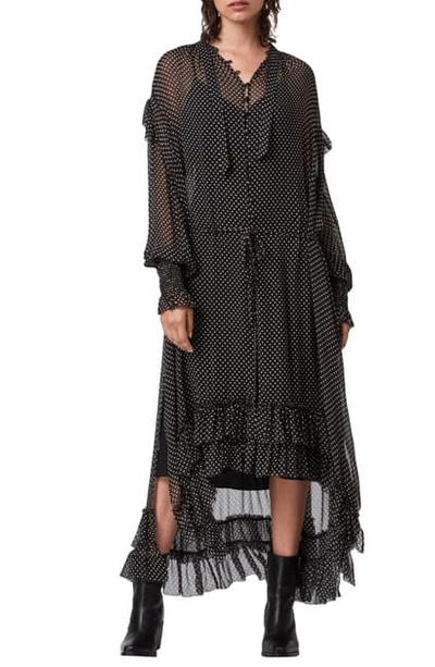 Allsaints Lara Dot Long Sleeve High/low Dress In Black Allsaints Lara Dot Long Sleeve High/low Dress In Black