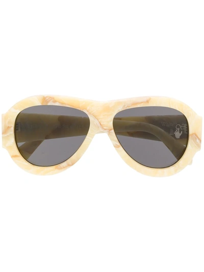Off-white Round-frame Marbled Acetate Sunglasses In Pastel Yellow