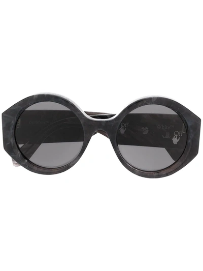 Off-white Marbled-effect Round-frame Sunglasses In Grey