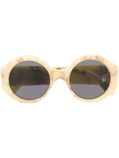 Off-white Marbled-effect Round-frame Sunglasses In Neutrals