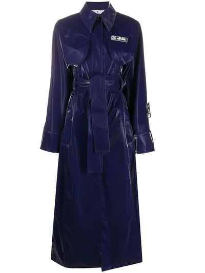 Off-white Women's Velvet & Nylon Long Vented Trench Coat In Blue
