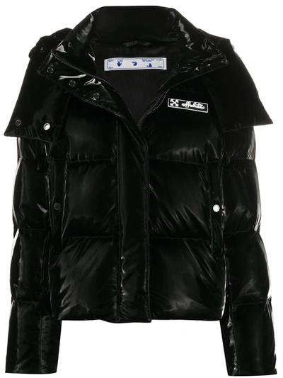 Off-white Logo Patch Puffer Jacket In Black