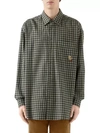 GUCCI MEN'S CHECK COTTON WOOL SHIRT WITH PATCH,0400012805950