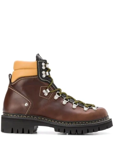 Dsquared2 Cervino Leather Hiking Boots In Brown