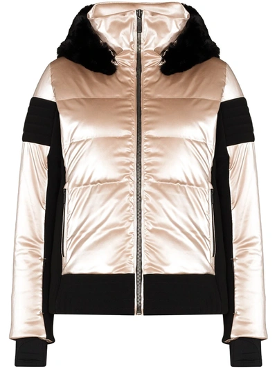 Fusalp Gardena Hooded Faux Fur-trimmed Paneled Metallic Ski Jacket In Pink