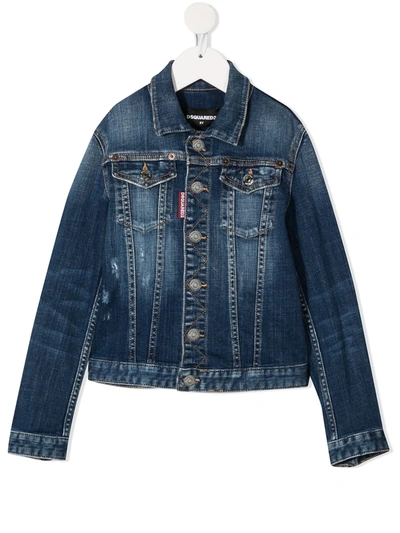 Dsquared2 Kids' Distressed-effect Denim Jacket In Blue