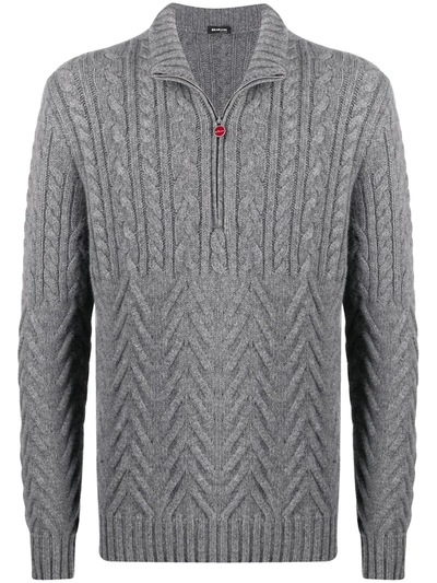 Kiton Cable Knit Cashmere Cardigan In Grey