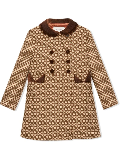 Gucci Kids' Square G Double-breasted Coat In Brown