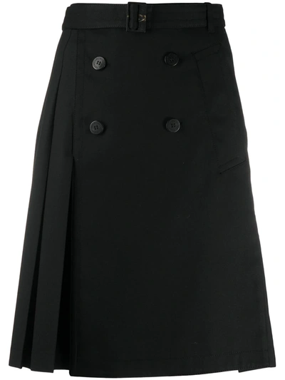 Neil Barrett Pleated Button-detail Skirt In Black