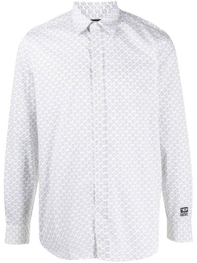 Diesel All-over Monogram Print Shirt In White