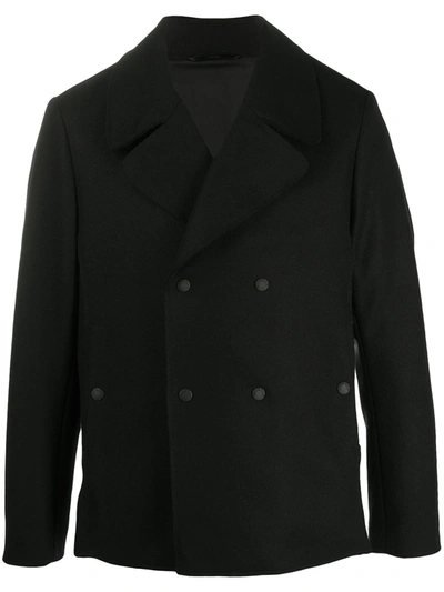 Dondup Double Breasted Peacoat In Black