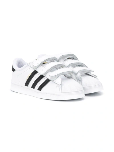Adidas Originals Kids' Superstar Touch-strap Leather Sneakers In Weiss,schwarz