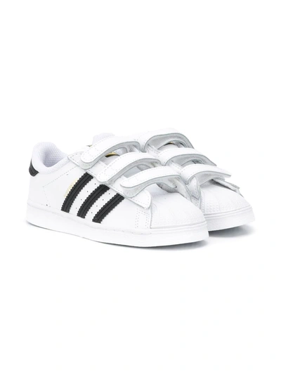 Adidas Originals Kids' Superstar Touch-strap Leather Trainers In Weiss,schwarz