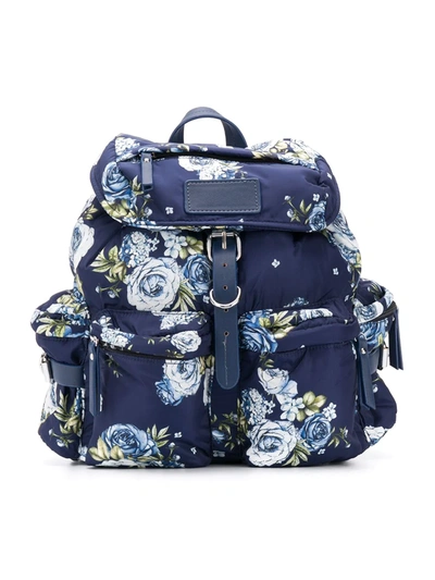 Monnalisa Kids' Floral Print Backpack In Blue