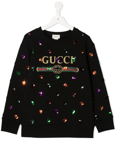 Gucci Kids' Sequinned Logo-print Sweatshirt In Black