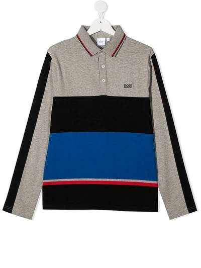 Hugo Boss Kids' Striped Polo Shirt In Grey