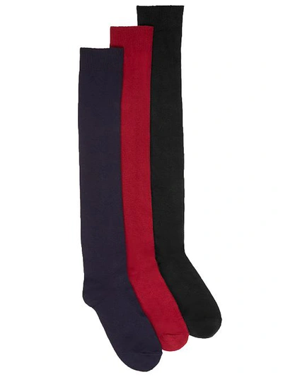 Hue Flat Knit Knee High Socks 3-pack In Scarlet