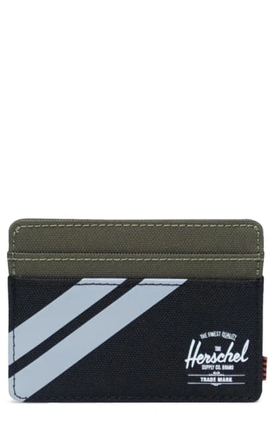 Herschel Supply Co Charlie Rfid Card Case In Black/ivy Green/light Grey