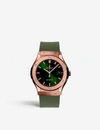 HUBLOT WOMENS GREEN 521.OX.8980.LR CLASSIC FUSION CHRONOGRAPH 18CT ROSE GOLD AND RUBBER WATCH,R00109452