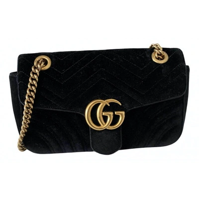 Pre-owned Gucci Marmont Black Suede Handbag