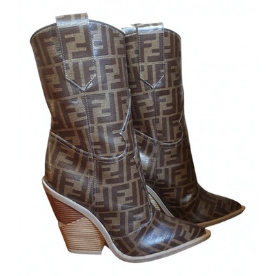 Pre-owned Fendi Cowboy Brown Leather Boots