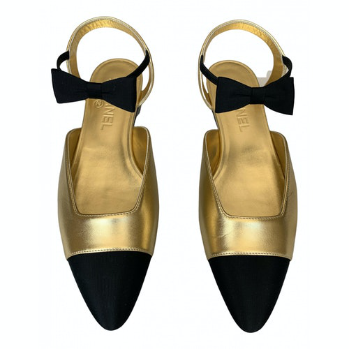 Pre-Owned Chanel Slingback Gold Leather Ballet Flats | ModeSens