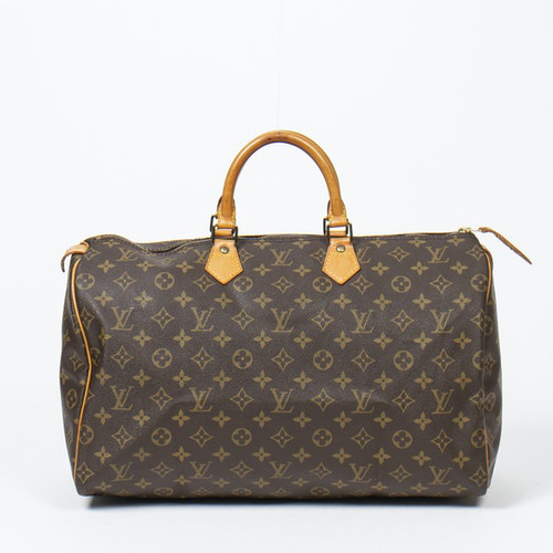 Pre-Owned Louis Vuitton Speedy Brown Cotton Handbag | ModeSens