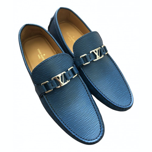 Pre-Owned Louis Vuitton Hockenheim Blue Leather Flats | ModeSens