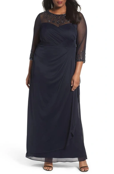 ALEX EVENINGS ALEX EVENINGS BEADED ILLUSION NECK A-LINE GOWN,432833