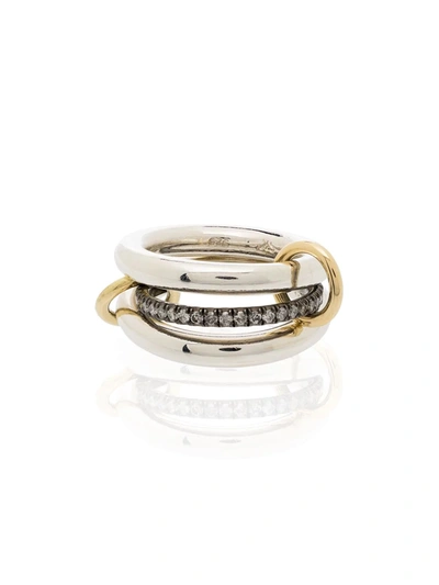 SPINELLI KILCOLLIN STERLING SILVER AND 18KT YELLOW GOLD LIBRA NOIR RHODIUM DIAMOND LINK RING