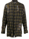 PALM ANGELS PAINT EFFECT WRINKLED CHECKED SHIRT
