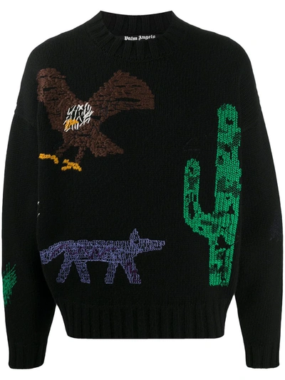 Palm Angels New Folk Embroidered Jumper In Black
