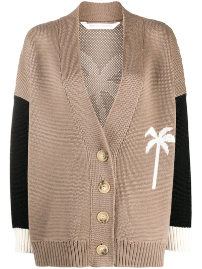 Palm Angels Palm Tree Colour-block Cardigan In Brown/white
