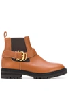 POLLINI BUCKLED CHUNKY LEATHER BOOTS